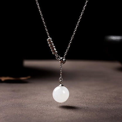 Natural White Jade Silver Necklace