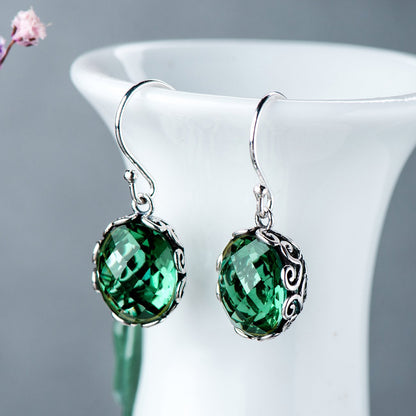 LUXYIN Vintage Green Crystal Drop Earrings, Natural Jade Dangle Earrings