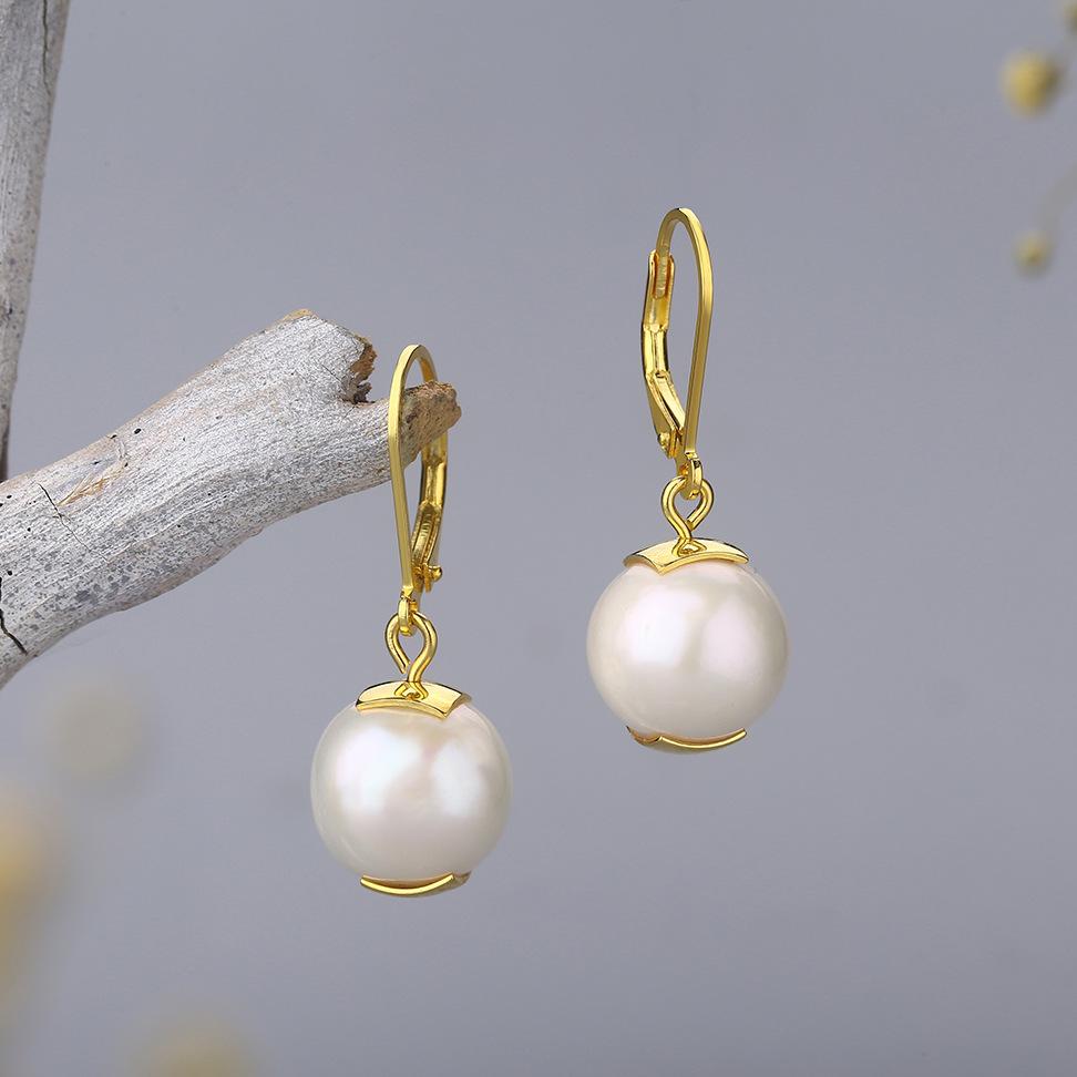 Aretes colgantes de perla natural con cierre de palanca 