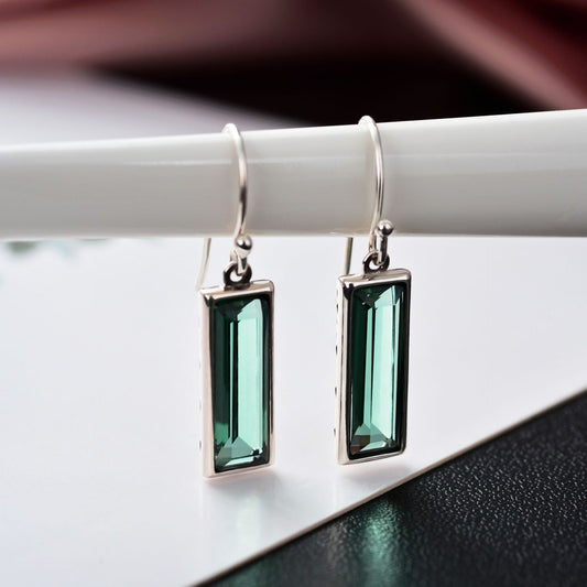 Rectangle Green Crystal Drop Earrings