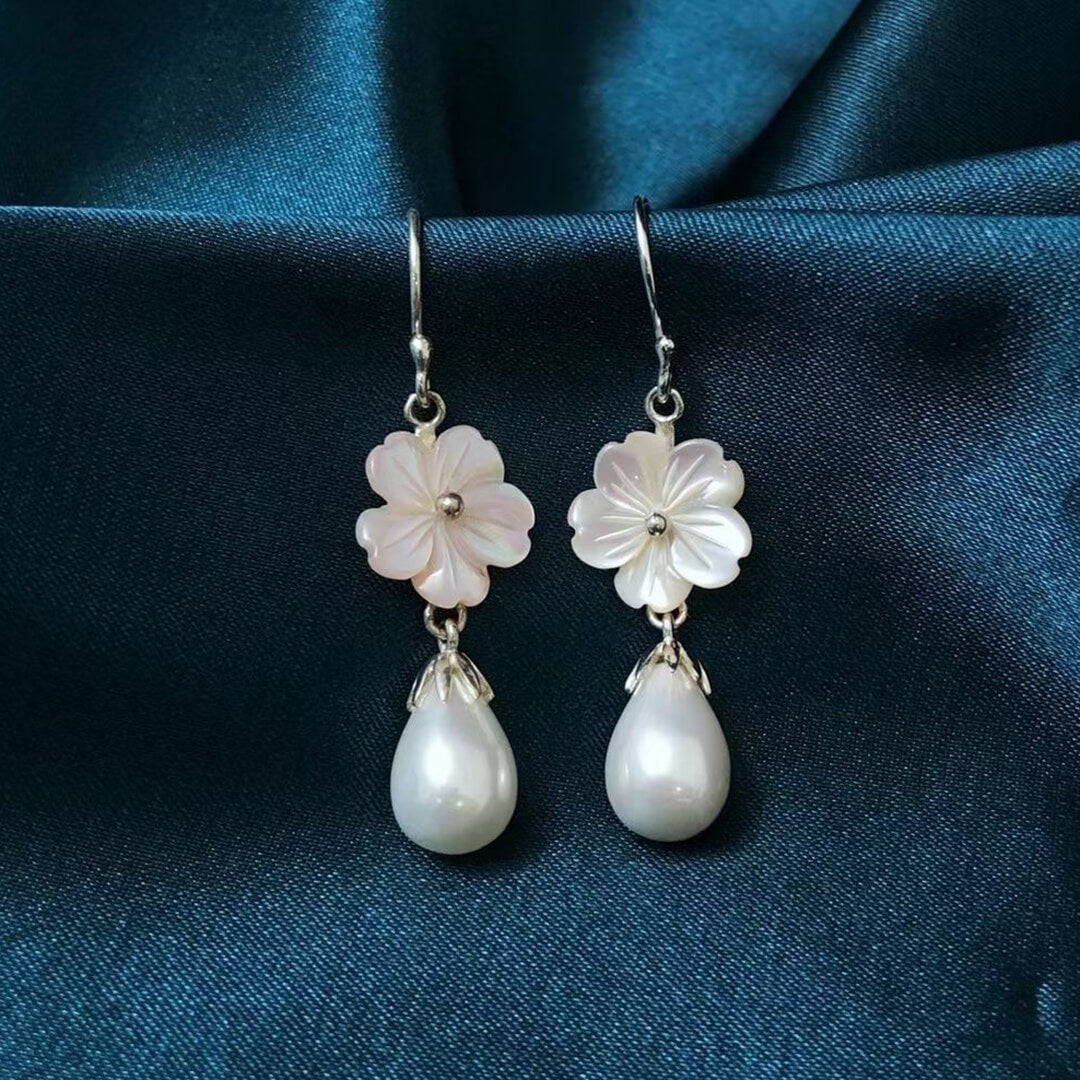 Natural Pearl Shell Flower Drop Earrings