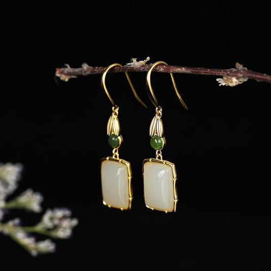 Natural Hetian Jade Dangle Earrings