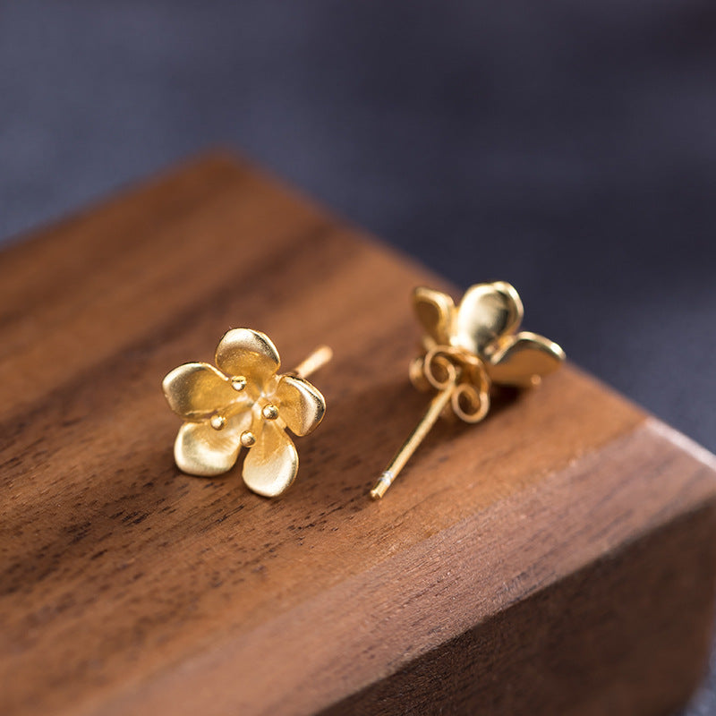 S925 Golden Times Flower Stud Earrings
