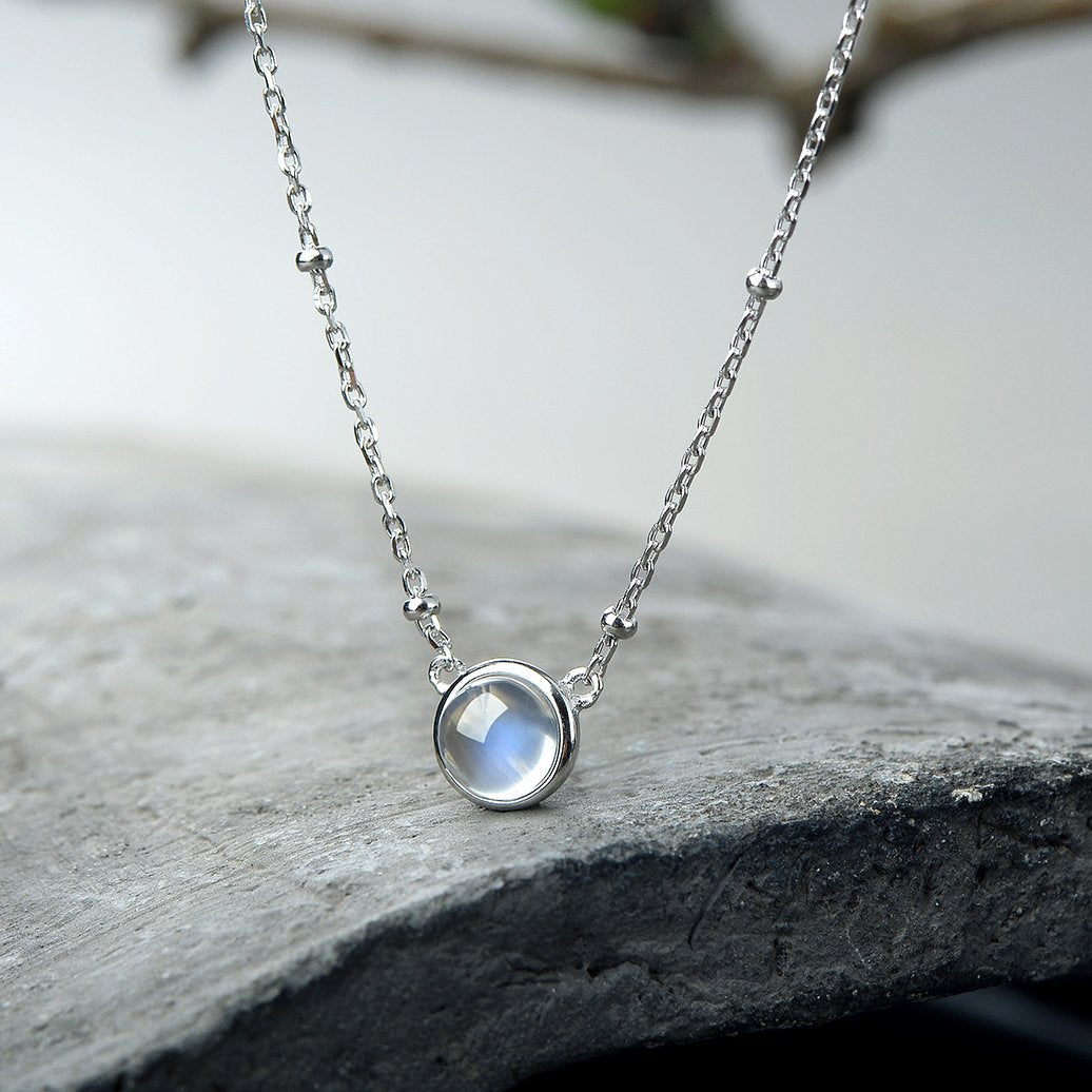 Natural Moonstone Silver Necklace, Healing Stone Pendant - LUXYIN