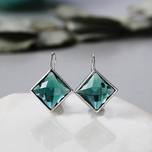 Green Crystal Square Drop Earrings