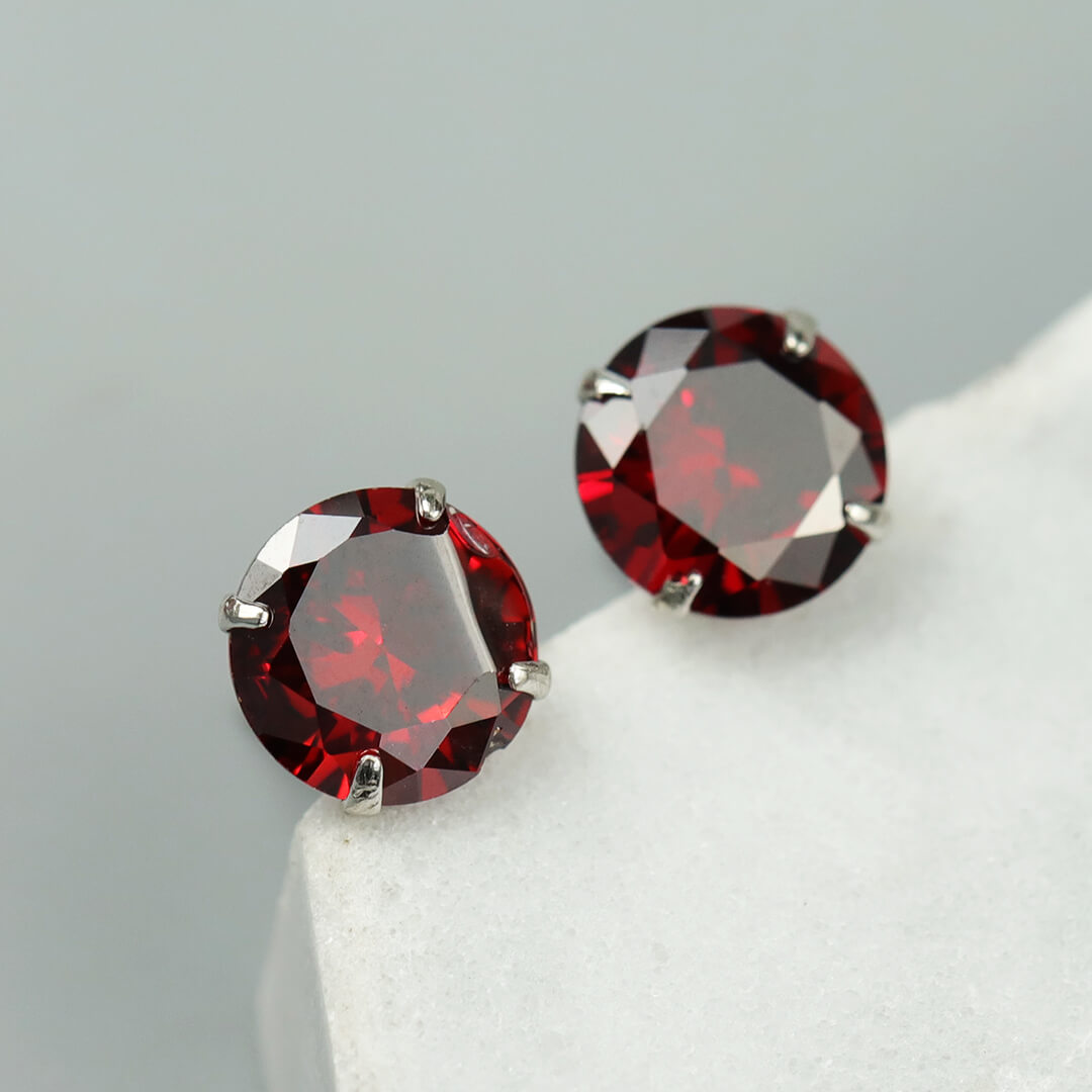 Red Diamond Silver Stud Earrings