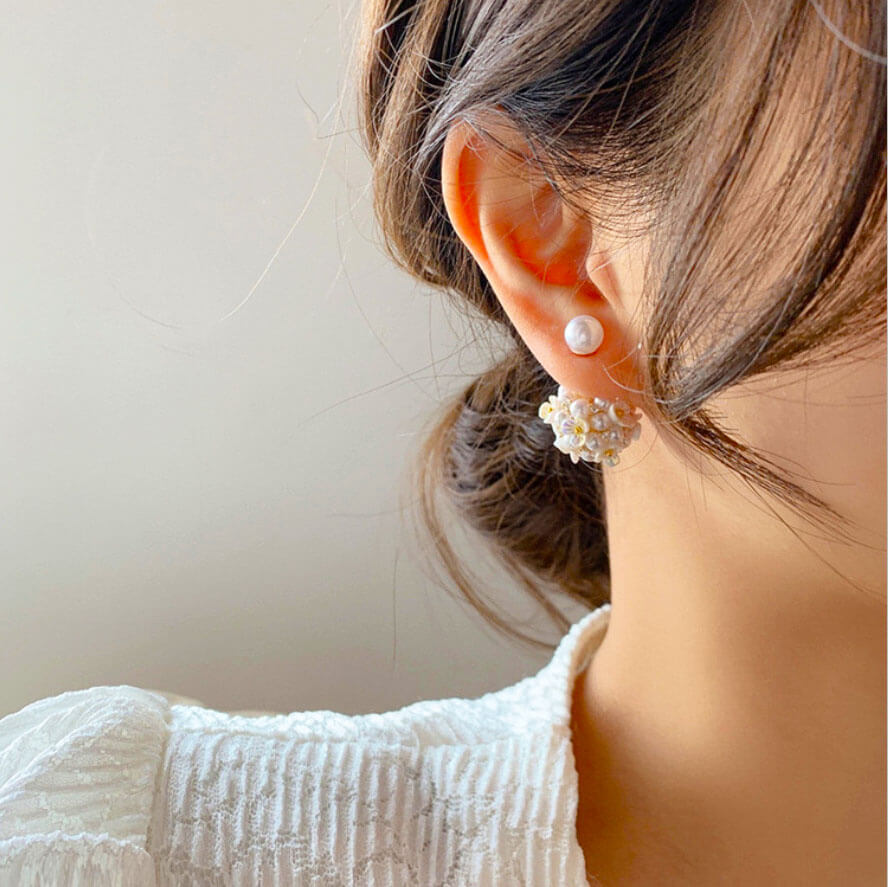 Pearl Flowers Ball Stud Earrings, Pearl Earrings for Women - LUXYIN