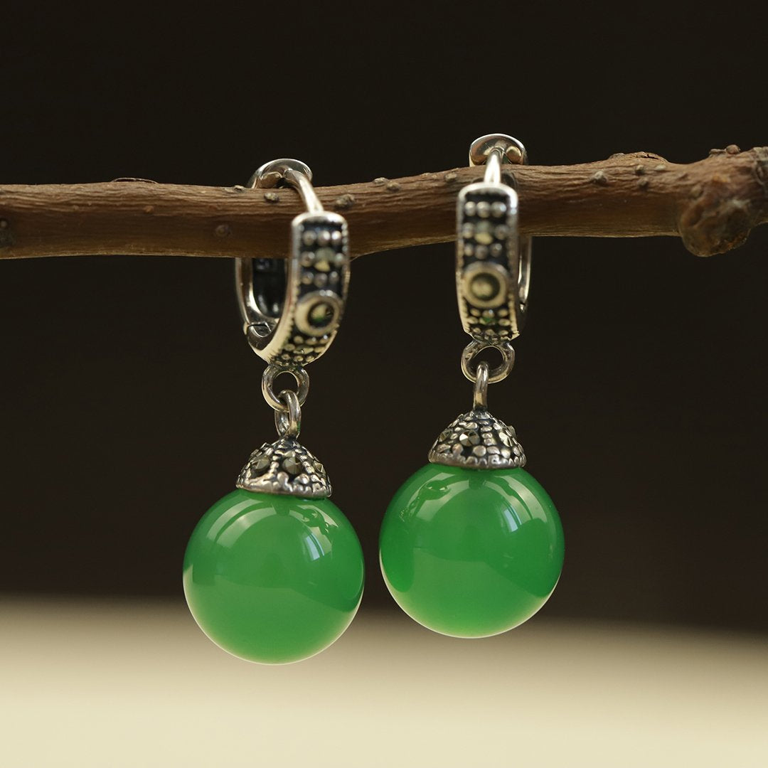 Vintage Handmade Jade Silver Earrings