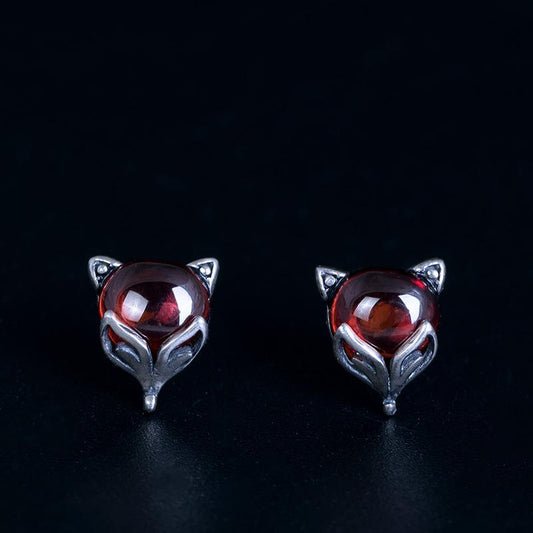 Red Fox Silver Stud Earrings