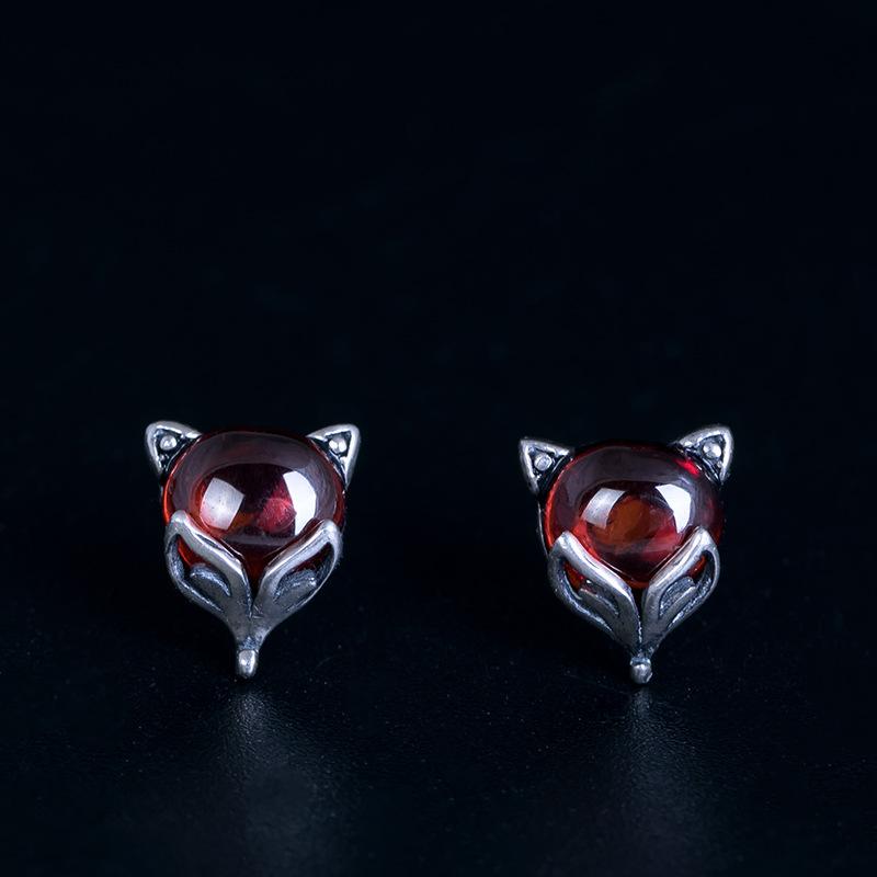 Red Fox Silver Stud Earrings