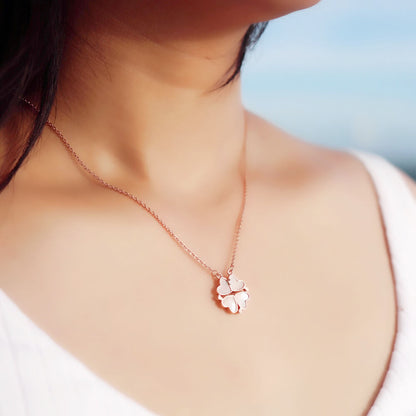 Lucky Heart Foldable Necklace with Two Sides, Magnet Clover Pendant - LUXYIN