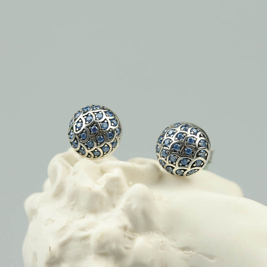 Blue Ocean Zircon Round Stud Earrings