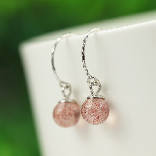 Pretty Strawberry Quartz Silver Drop Earrings