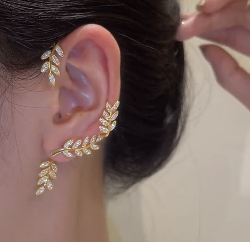 Leaves Ear Cuffs Stud Earrings, Non-pierced Clip on Earrings - LUXYIN