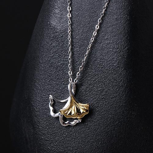 Chic Ginkgo Leaves Silver Necklace