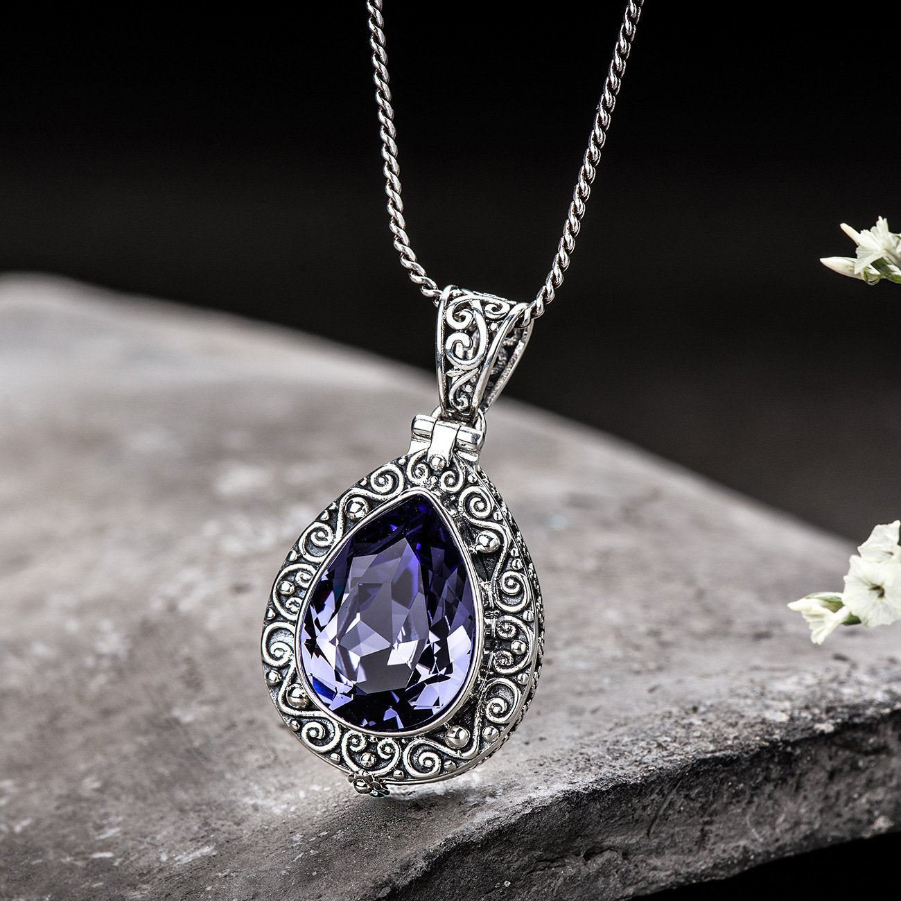 Purple Crystal Engraved Necklace