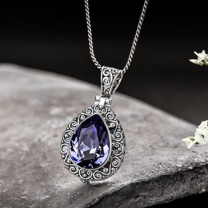 Purple Crystal Engraved Necklace