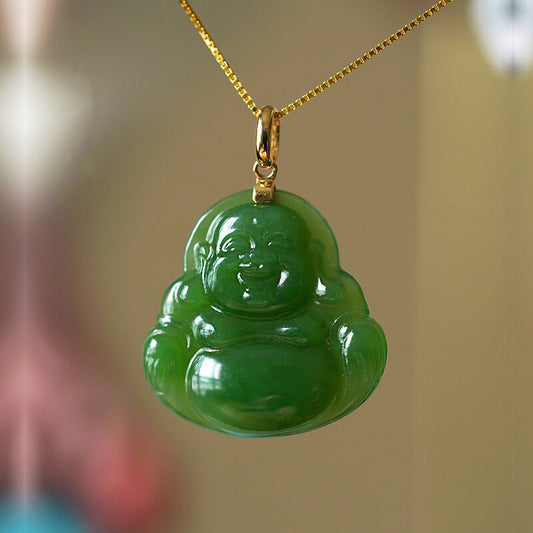 Green Jade Buddha Pendant Chain Necklace - LUXYIN