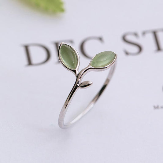 Green Opal Leaves Open Ring