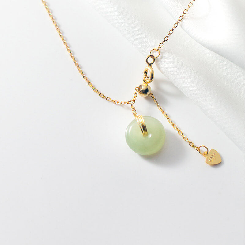 Hetian Jade Round Pendant with Chain, Natural Jade Necklace - LUXYIN