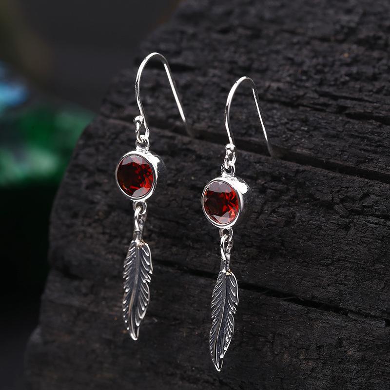 Original Garnet Feather Drop Earrings