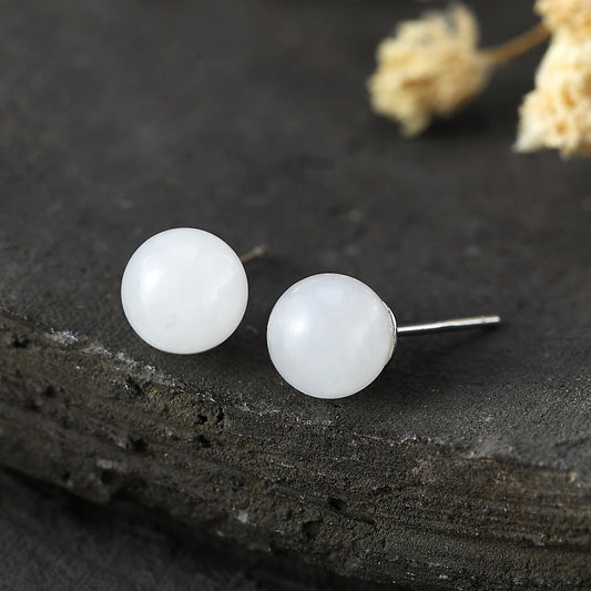 Natural White Jade Stud Earrings