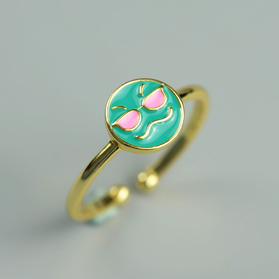 Cartoon Emoji Silver Adjustable Open Ring