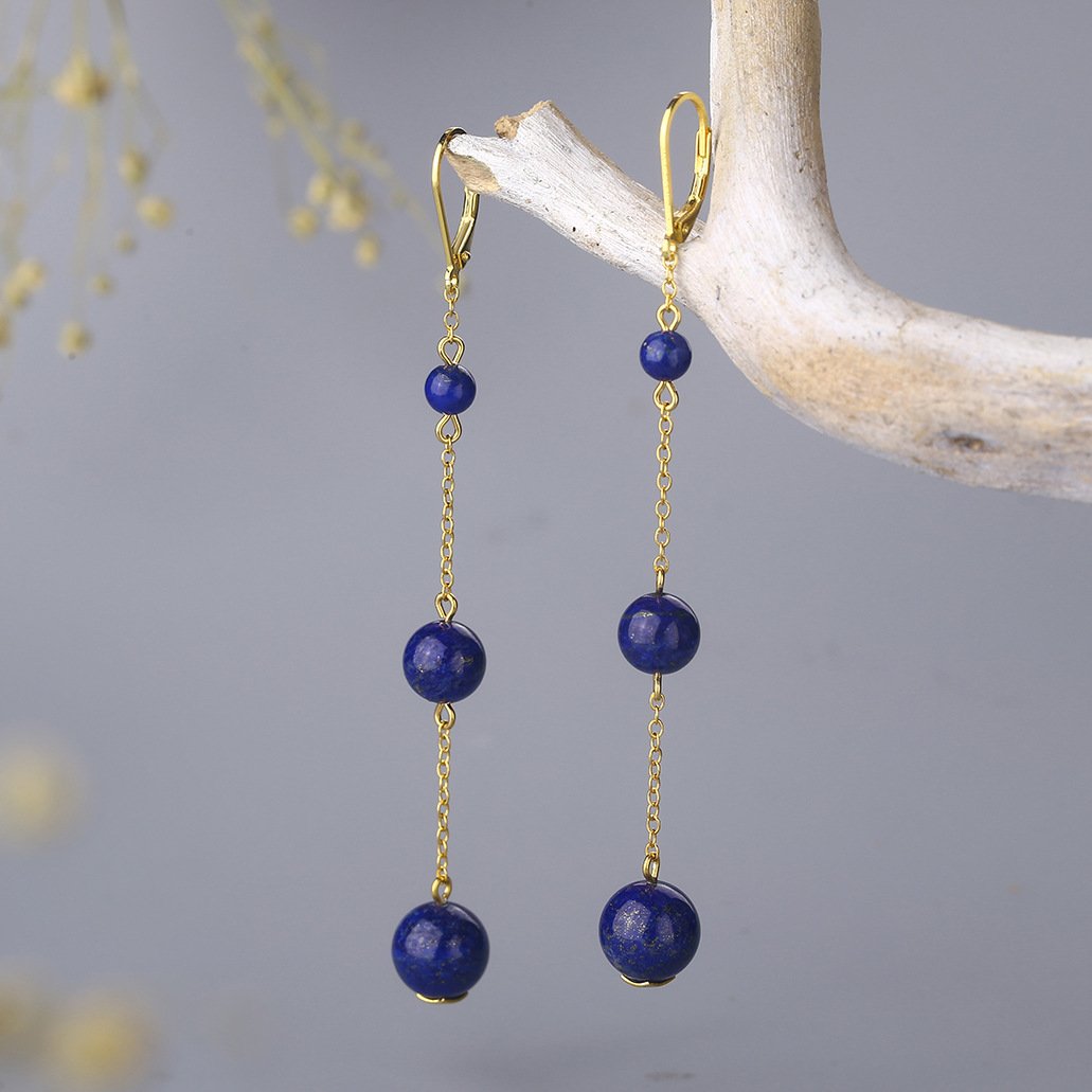 Vintage Lapis Lazuli Long Dangle Earrings