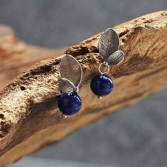 Vintage Natural Lapis Leaves Earrings