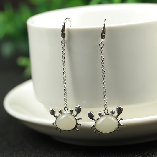 Natural White Jade Crab Dangle Earrings