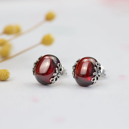 Vintage Red Engraved Crystal Stud Earrings