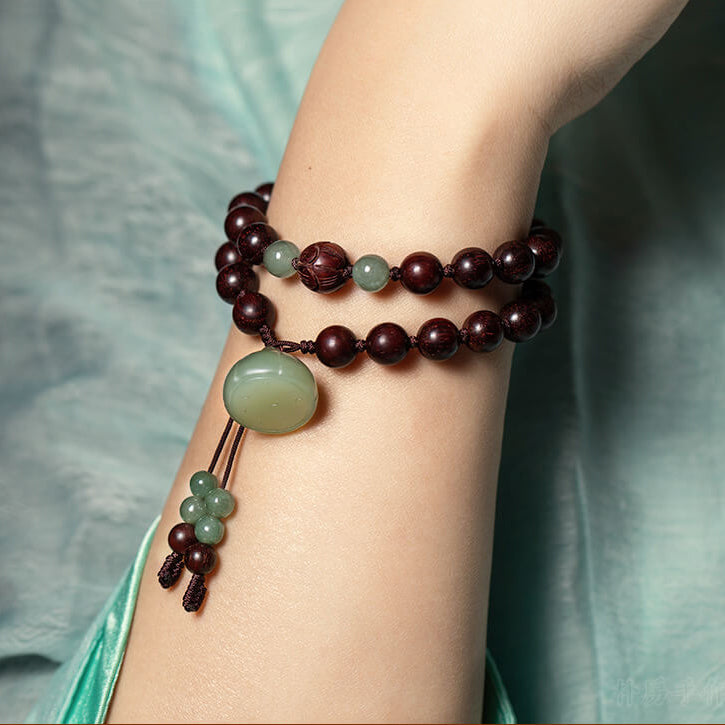 Natural Jade Narra Bracelet with Buddha Beads - LUXYIN