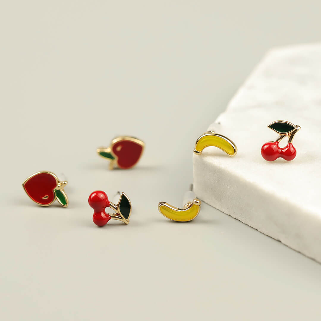 Mini Fruit Stud Earrings Set