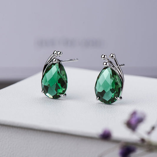 S925 Green Crystal Stud Earrings