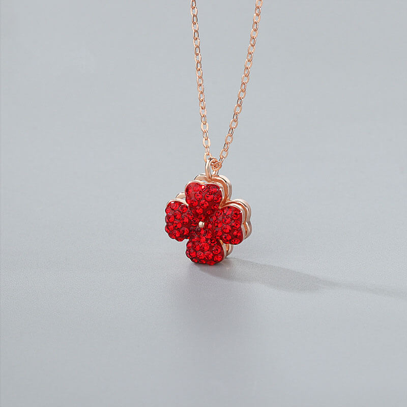 Lucky Red Clover Rotating Necklace