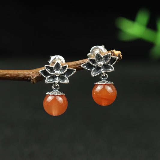 Natural Agate Silver Stud Earrings