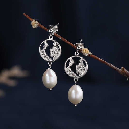 Pendientes de plata con perlas de agua dulce estilo Ins