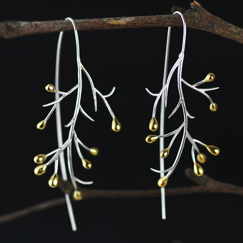 Natural Creative Handmade Statement Tree Drop Earrings