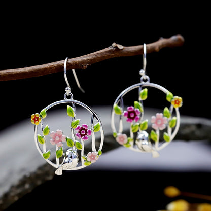 Forest Story Bird Flower Drop Earrings