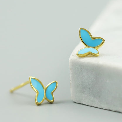Mini Blue Butterfly Silver Stud Earrings