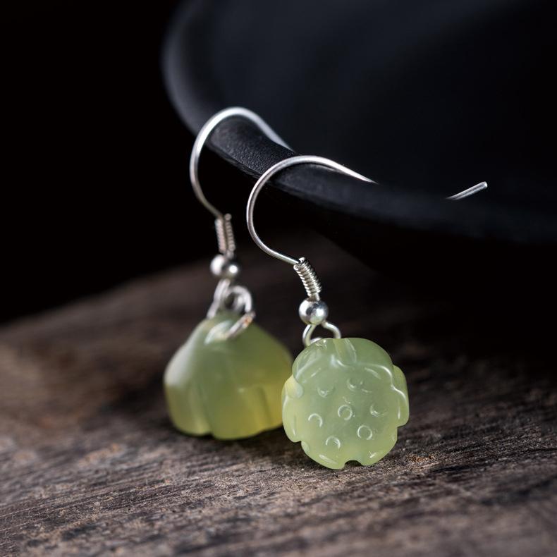 Lustrous Natural Green Jade Drop Hook Earrings