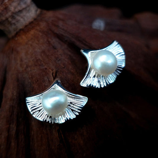 Gingko Pearl Stud Earrings