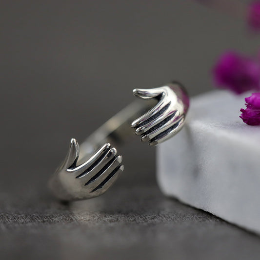 Silver Dab Hands Open Ring