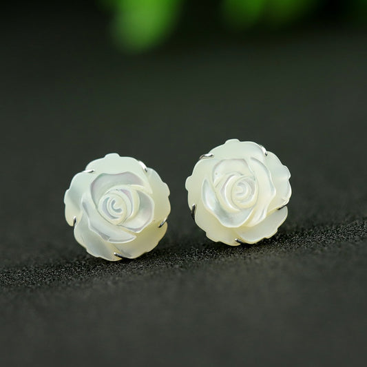 Natural Shell Rose Flower Stud Earrings