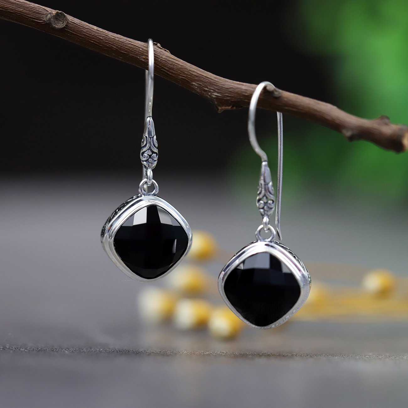 Delicate Black Agate Drop Earrings