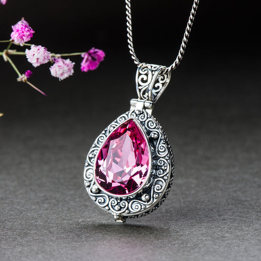 Pink Crystal Engraved Necklace