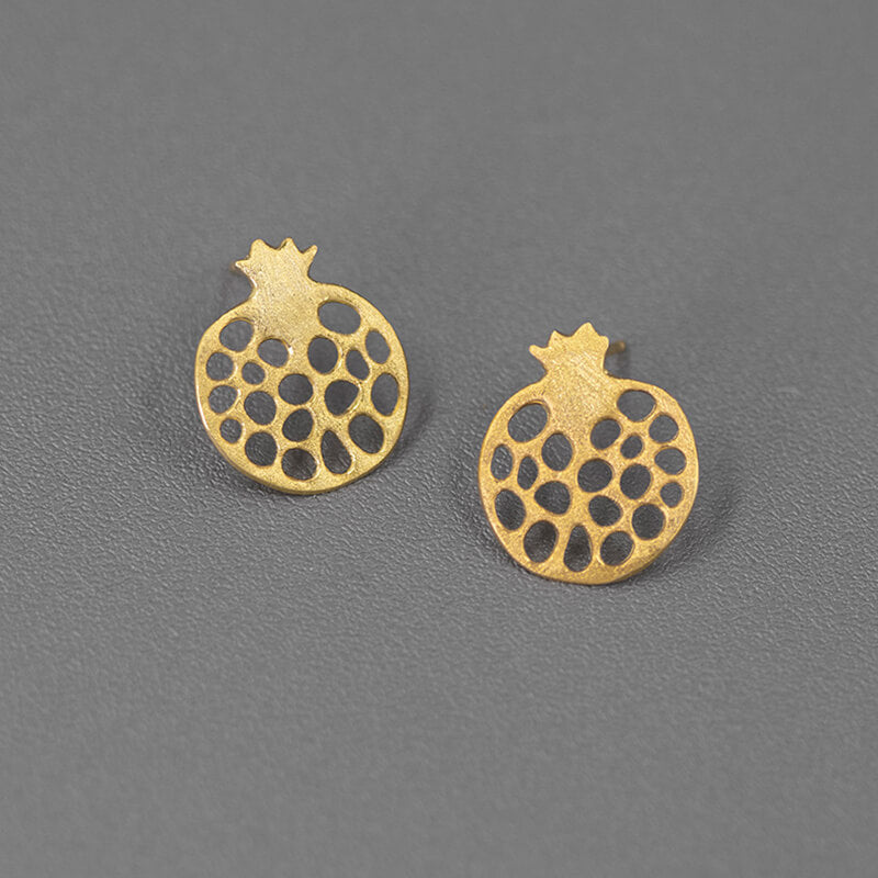 Hollowed Pomegranate Gold Stud Earrings