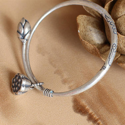 S925 Silver Lotus Bangle