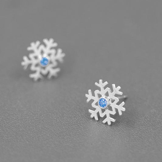 Dancing Snowflake Sterling Silver Stud Earrings