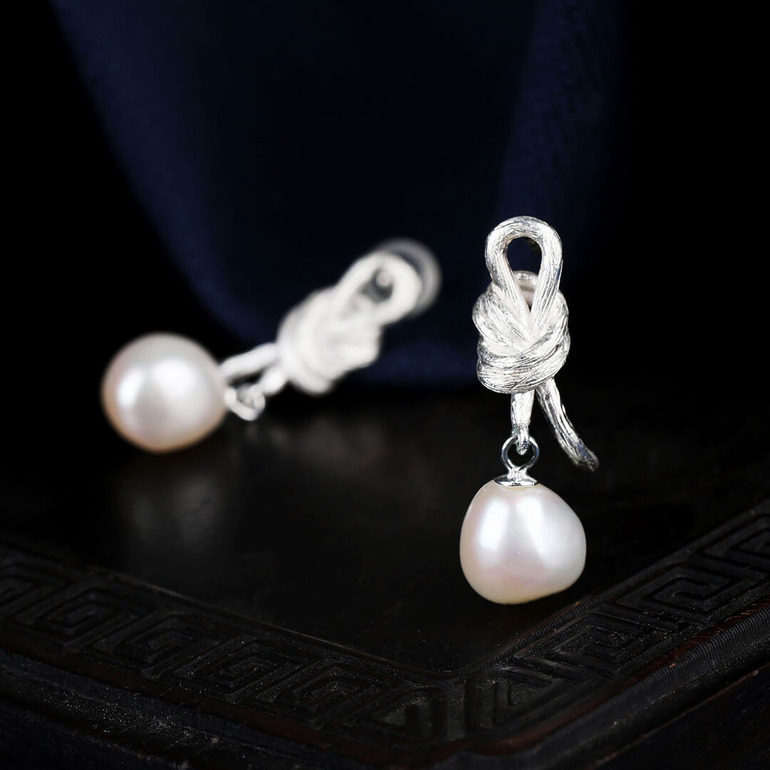 Freshwater Pearl Bowknot Silver Stud Earrings